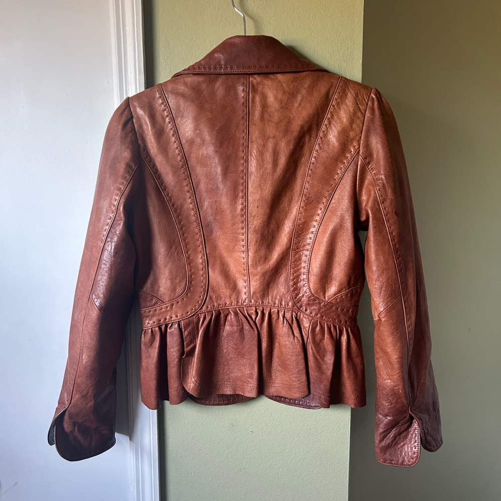 Portrait Women's Brown Leather Jacket Sz PS - Picture 6 of 9
